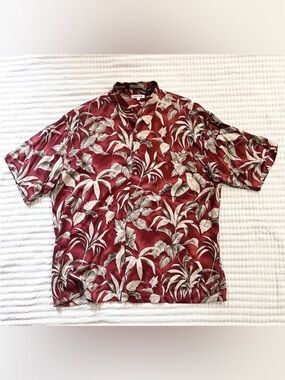 Vintage pierre cardin men’s hawaiian shirt 🌴 red rayon tropical button up XXL